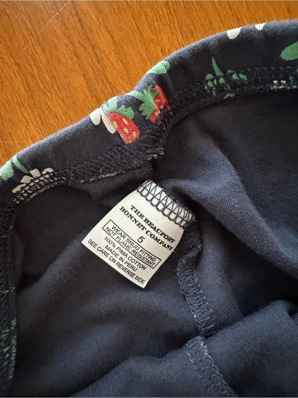 TBBC Girls Navy Floral Strawberry Pajama Set with Light Blue Trim size 5